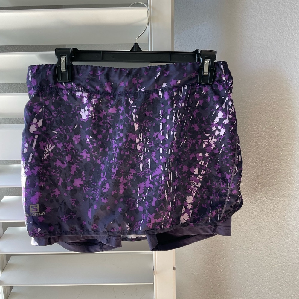 Salomon Purple Floral Workout/Hiking Skirt with Spandex Shorts